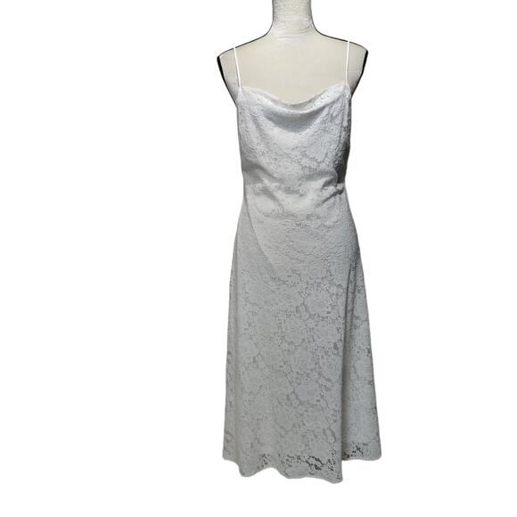NWT 1.State Sz M Ivory Lace Cowl Neck Midi Wedding Formal Dress Adjustable Strap - Picture 1 of 8